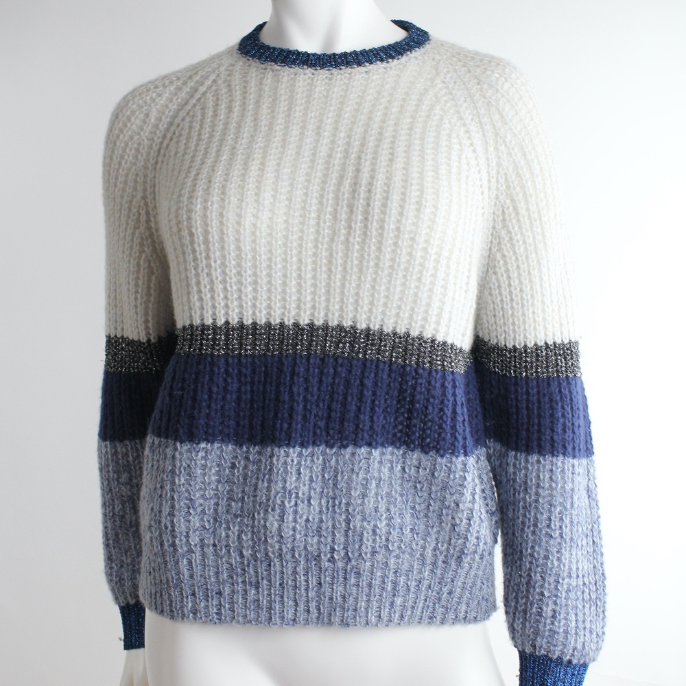 Suncoo Paris Mohair Wool Blend Loose Knit Crewneck Sweater Raglan Pullover  Gray